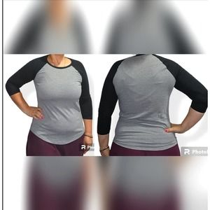 Victoria's Secret PINK Baseball Tee 3/4 Raglan Sleeve XS Gray Black NWOT
